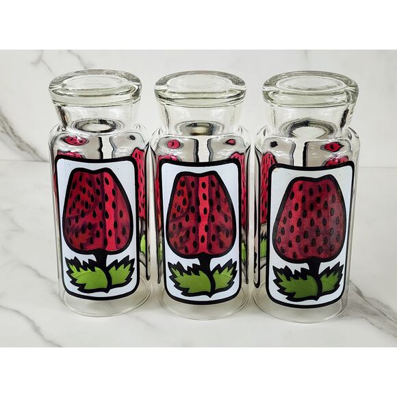 Libbey Strawberry Pedestal Tumbler Glass 16oz Retro 80's 6 1/2" x3 Vintage - Picture 10 of 13